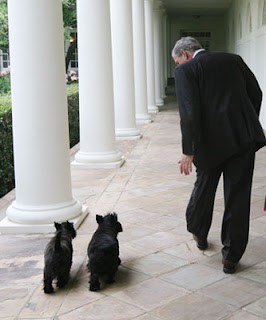 Barney and Miss Beazley follow President George W. Bush