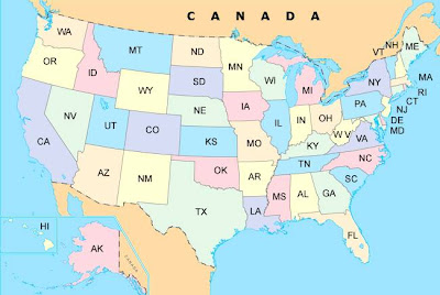 USA political map with abbreviated state names