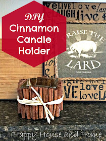 cinnamon stick crafts, candle holder, kitchen decor