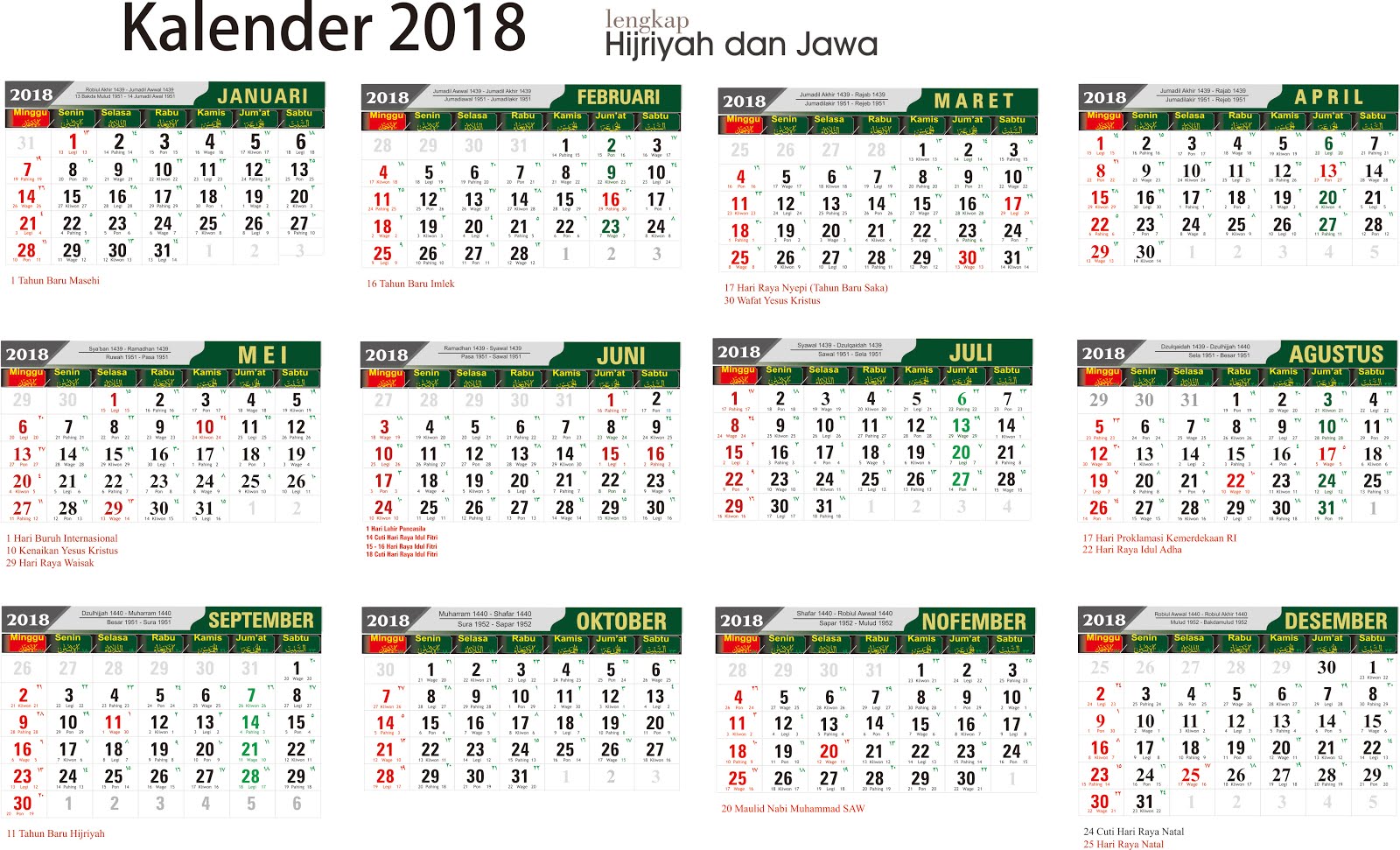 Download Kalender  2020 Lengkap jawa  arab SMAN 1 TUMIJAJAR