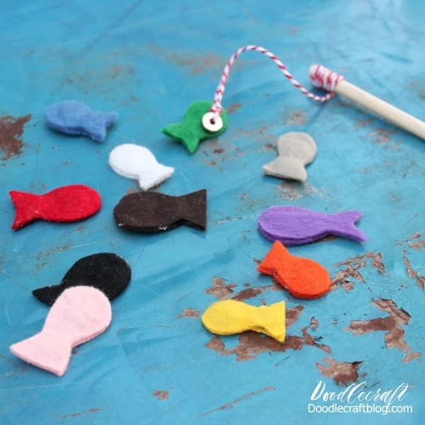 Okay, let's get started making this magnetic fishing set!  Supplies needed for Magnetic Fishing Set: Wooden dowel Magnet with a hole in the center...or 2 magnets the same size Colorful felt Washers or magnetic metal discs Hot glue/gun Twine or string Scissors Tin for Storage