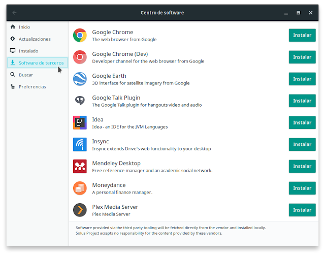 Solus: Software de terceros