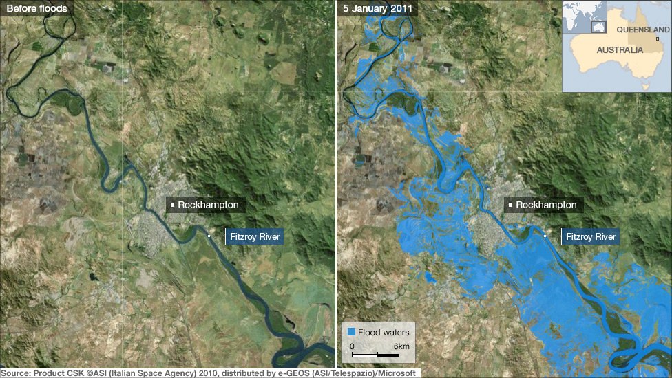 NASA satellite images of flooding in Queensland, Australia