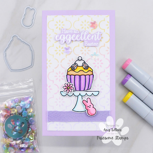 Eggcellent Cupcakes Stamp and Die Set, Jolly Cupcakes Stamp and Die Set, Moroccan Flowers Stencil, Spring Bling Sequin Mix by Pawsome Stamps #pawsomestamps #handmade