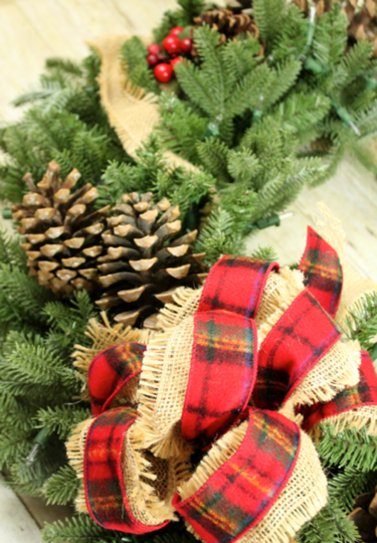 Burlap and Pinecones on Wreath
