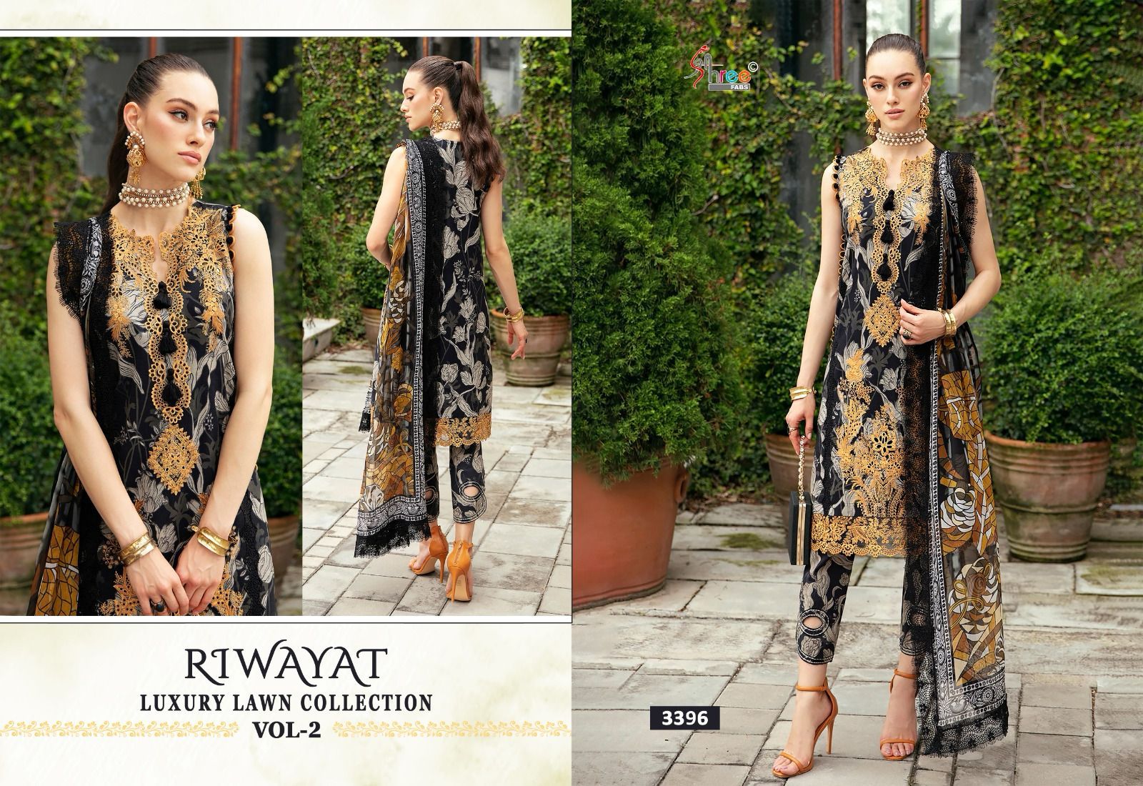 Riwayat Luxury Lawn Vol 2 Shree Fabs Lawn Cotton Embroidery Work Pakistani Patch Work Suits