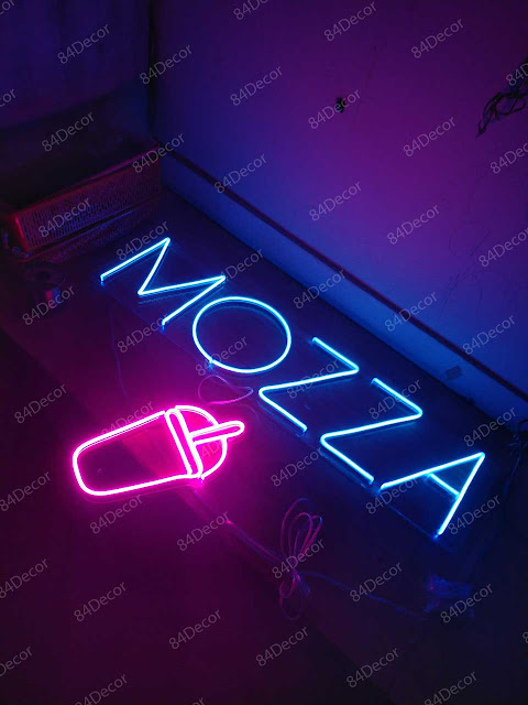 Gia công led neon cửa hàng Trà sữa MOZZA
