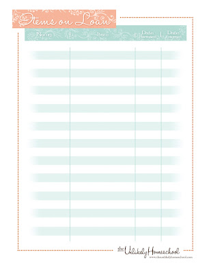 Items on Loan FREE Printable {Perfect for a homeschool lending library!}