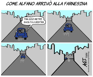 alfano, farnesina, ministero degli esteri, competenza, vignetta, satira