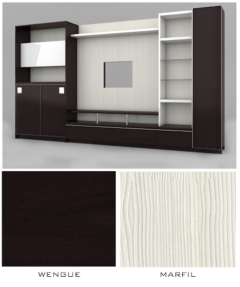 MUEBLE SALA TV EN MELAMINE COLOR WENGUE, MARFIL Y BLANCO