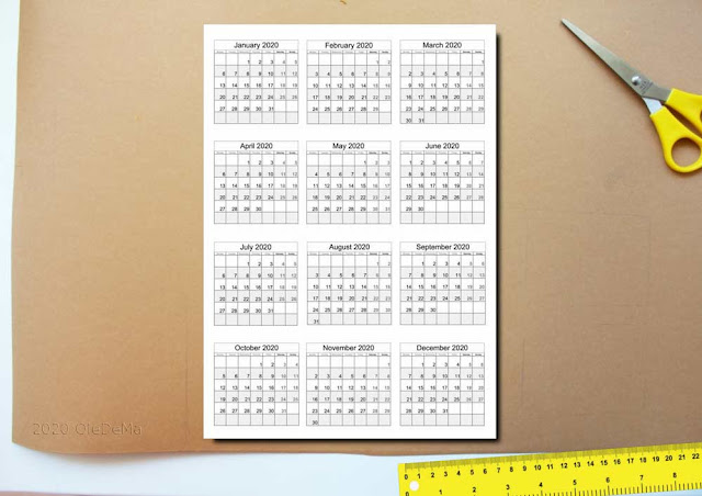 2020 Calendars Printable Mini ''4 Designs of Tabs in Black and White''