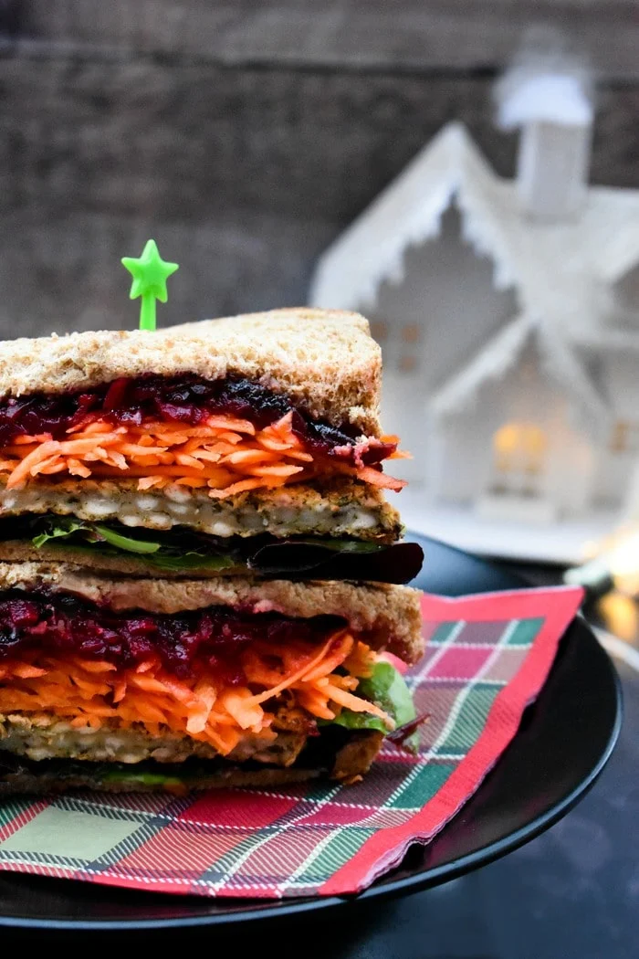 Close up of Vegan Christmas Feast Sandwich