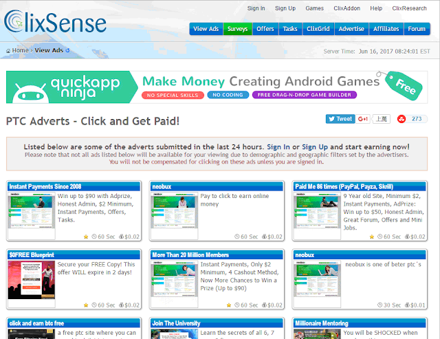 Clixsense ads viewing and earn money fast