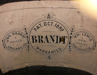 Jno. Brandt Maker Chicago Ill Pat. Oct. 1899 Brandt Warranted  WM. Lewis Sole Agent Chicago Ill