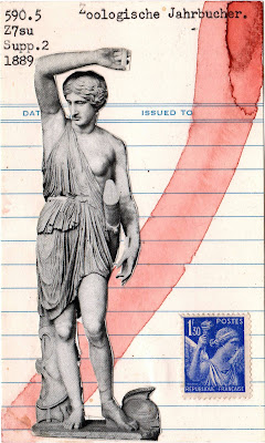 Ancient Greek Statue library card postage stamp collage