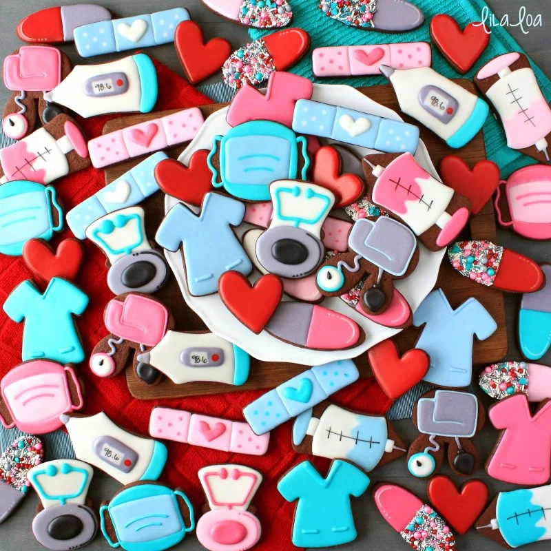 nurse and doctor appreciation decorated chocolate sugar cookies