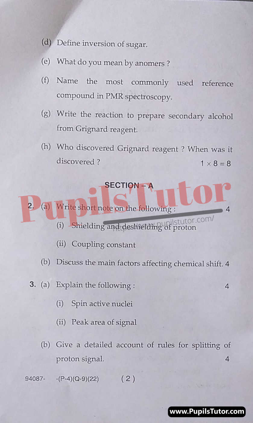 M.D. University B.Sc. [Bio-Tech] Organic Chemistry 5th Semester Important Question Answer And Solution - www.pupilstutor.com (Paper Page Number 2)