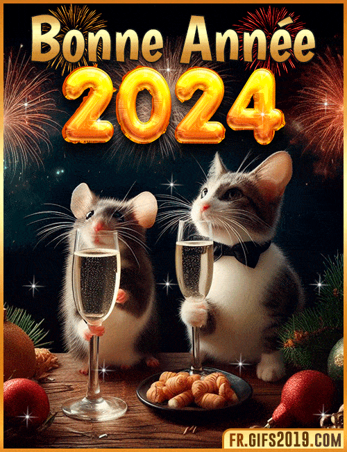 Drole souris chat grillant champagne bonne annee 2024 gif