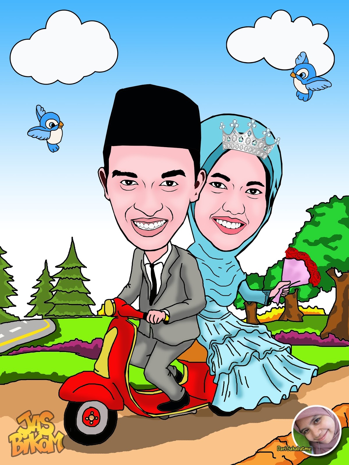 Karikatur Naik Sepeda Motor Mobil