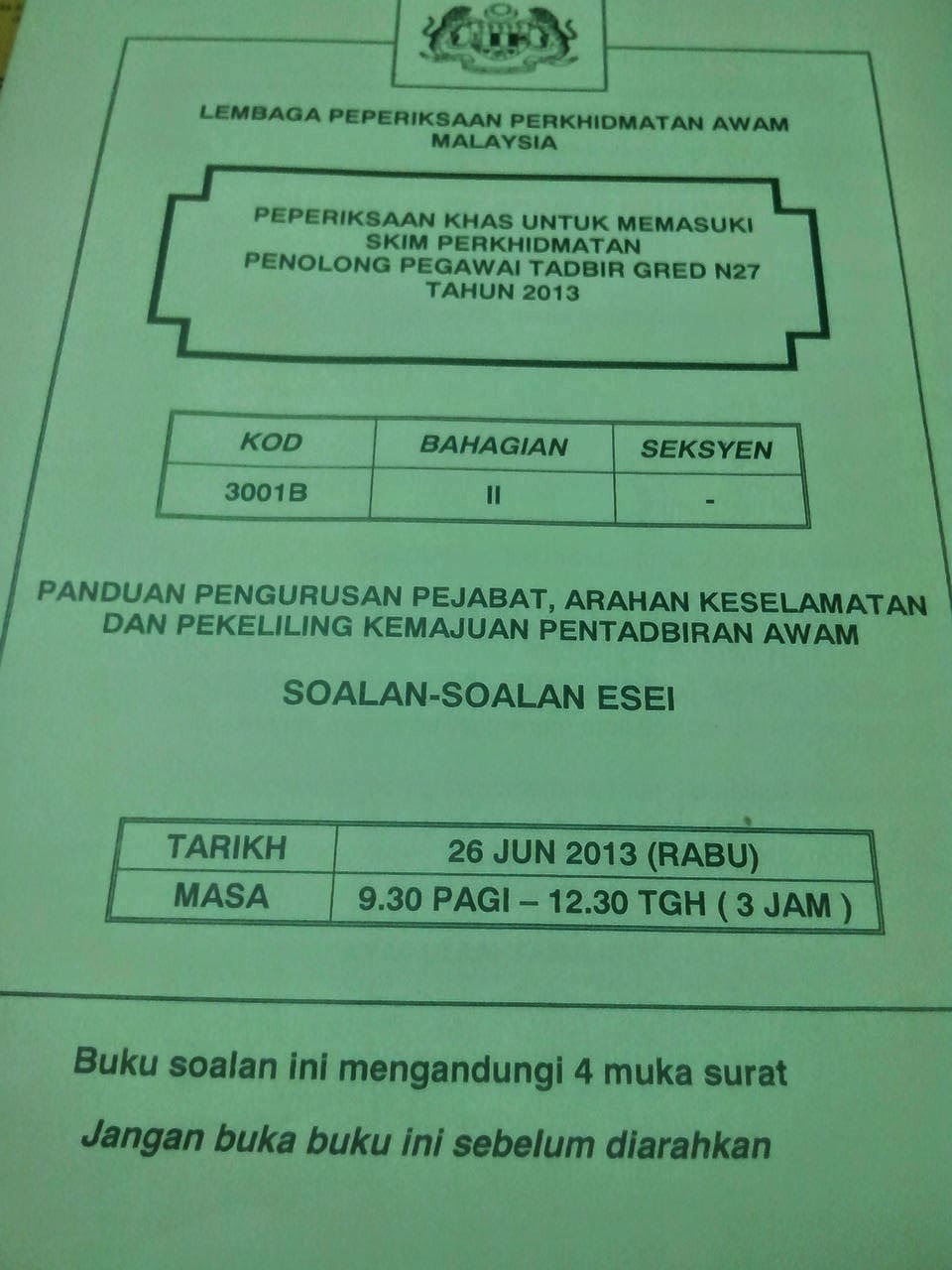 Contoh soalan KPSL N27 tahun 2013 bahagian 2 - KhatyAiman