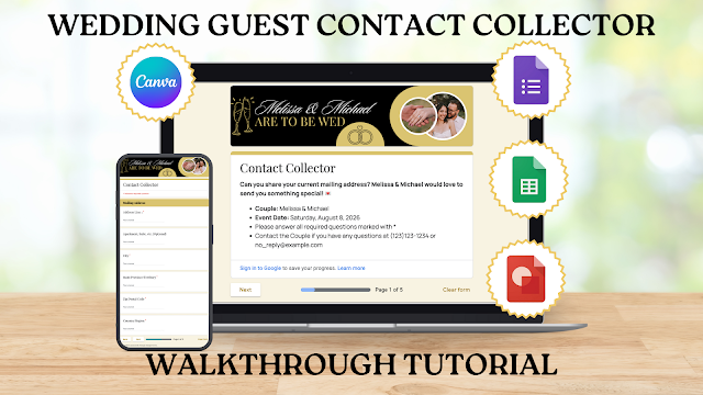 Google Forms Wedding Guest Contact Collector Questionnaire Google Forms Template Wedding Guest Contact Information Google Sheets Wedding Guest Contact Canva Personalize Wedding Guest List Google Forms Template Wedding Planning Wedding Guests Google Sheets Canva Template Event Planning Wedding Guest Contact Wedding Guest List Template Google Forms Canva Banners Template Canva Google Forms Bundle Wedding RSVP Wedding Invitations Wedding Save the Dates  Wedding Stationery Gold Creative Union Design