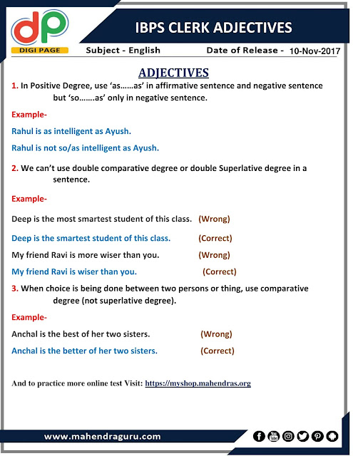 DP | Adjective For IBPS Clerk | 10 - 11 - 2017