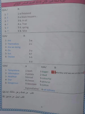 اسئلة وزارية اللغة الإنكليزية للصف السادس الابتدائي 2022