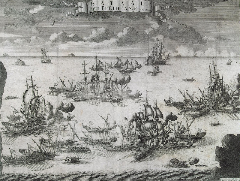 Battle of Grenghamn on 27 July 1720 by Alexey Fyodorovich Zubov - Battle Art Prints from Hermitage Museum