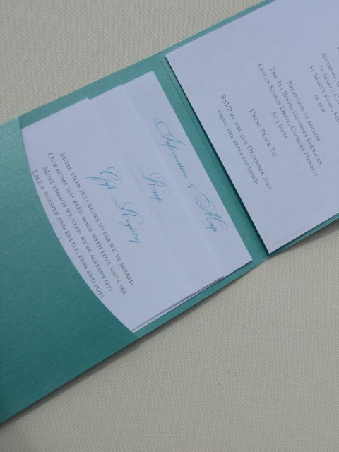 Reds Black wedding invitations Shimmering Sapphire pockets Tiffany Blue 