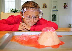 What lesson on volcanoes would be complete without the classic baking-soda-and-vinegar volcano lab? I think we'll shoot for something a little more dramatic our next time around.