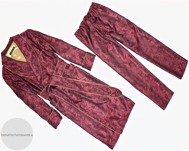 mens burgundy silk robe red paisley dressing gown pajamas set