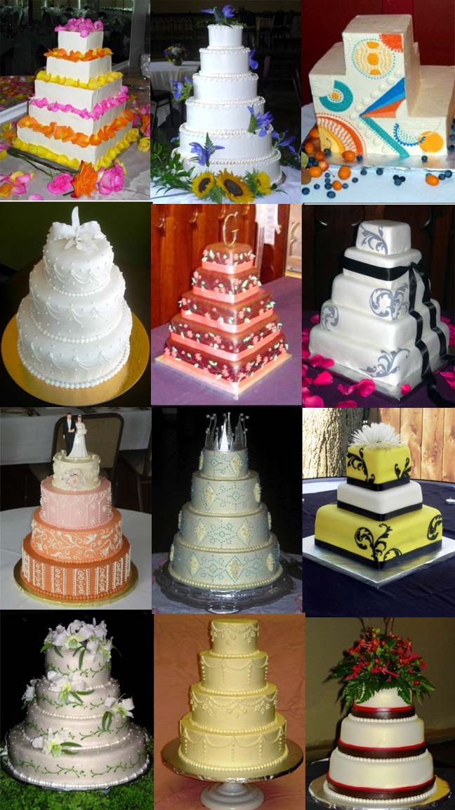 Different styles of wedding cakes