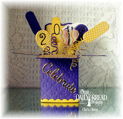 Our Daily Bread Designs, You Bless Me So, Surprise Box Die, Balloons and Streamers, Bitty Borders, Mini Tags and Labels, Celebrate and Wish, Numbers, Birthday Brights Paper, designed by Chris Olsen