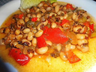 dish of colorful black beans with lots of vegetables