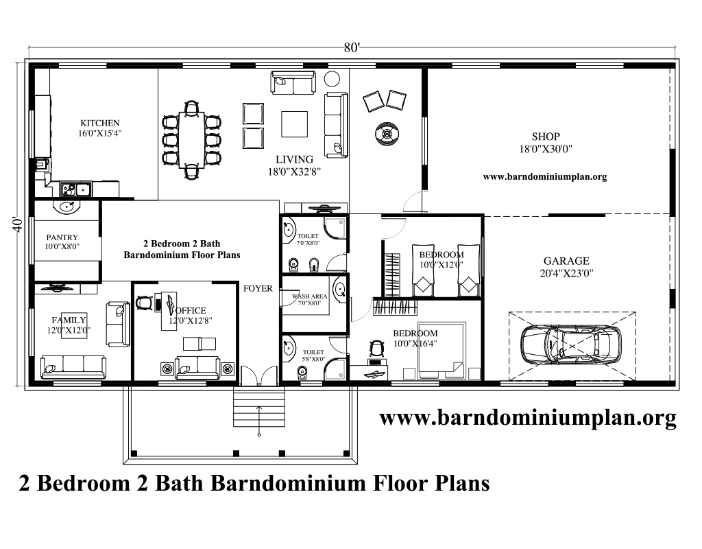 2 bedroom 2 bath barndominium plans