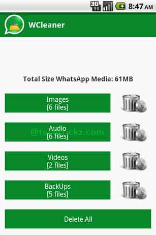 Delete all the files which was saved by WhatsApp with WCleaner 