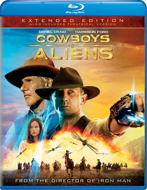 Daniel Craig and Harrison Ford star in the 2011 western movie, Cowboys and Aliens.