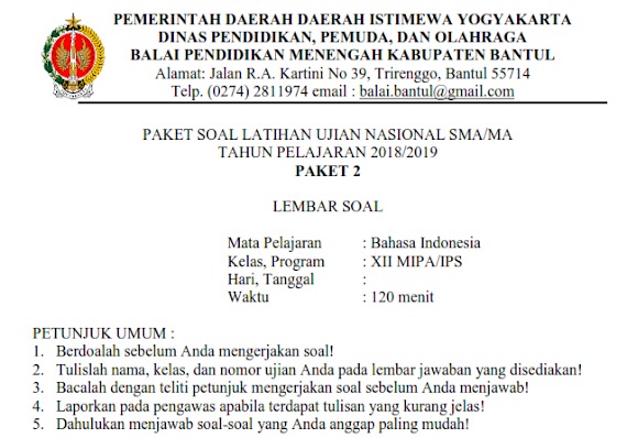Soal Try Out Usbn Matematika Sd 2019 Paket 4