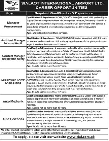 Sialkot International Airport Limited SIAL Jobs 2023 | www.sial.com.pk