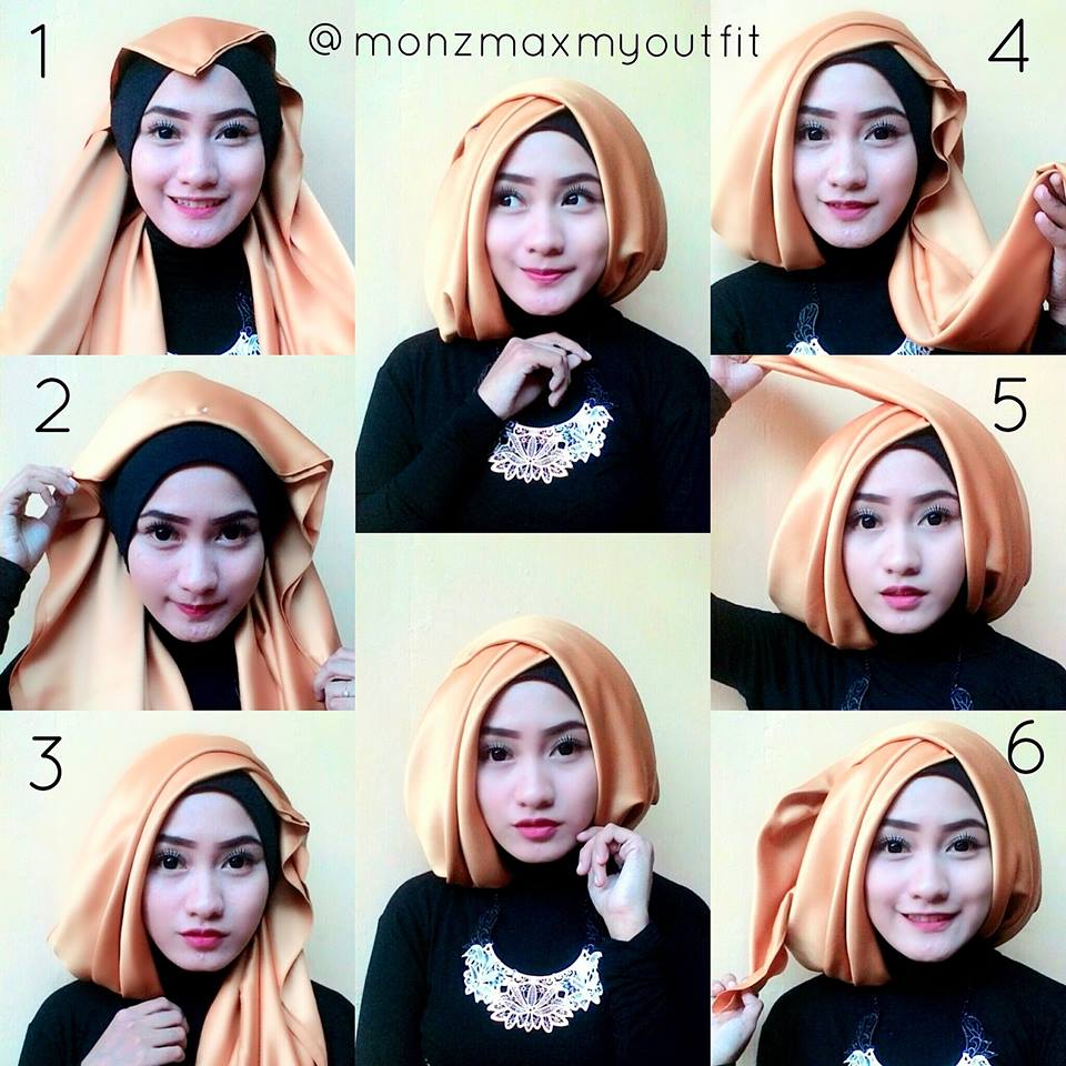 25 Gambar Lengkap Tutorial Jilbab Segi Empat Licin Paling Lengkap