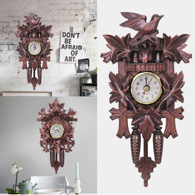 Bird Decorations Home Cafe Art Chic Swing Vintage Black Forest Cuckoo Wall Clock 