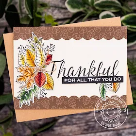 Sunny Studio Stamps: Elegant Leaves Stitched Scallop Dies Autumn Themed Thankful Card by Eloise Blue