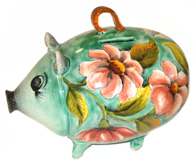 floral-painted piggy bank