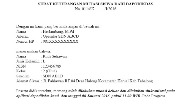 Surat Keterangan Mutasi Dari Dapodikdas, Syarat Untuk 