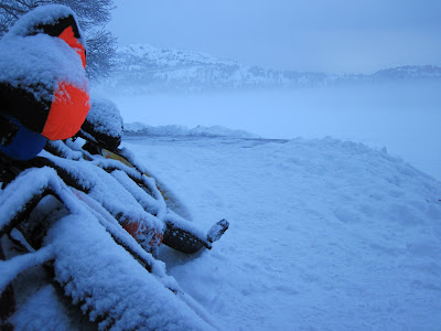 Snow-covered bike at Shell Lake