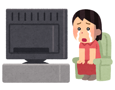 泣きながらテレビを見る人のイラスト（女性・悲劇）