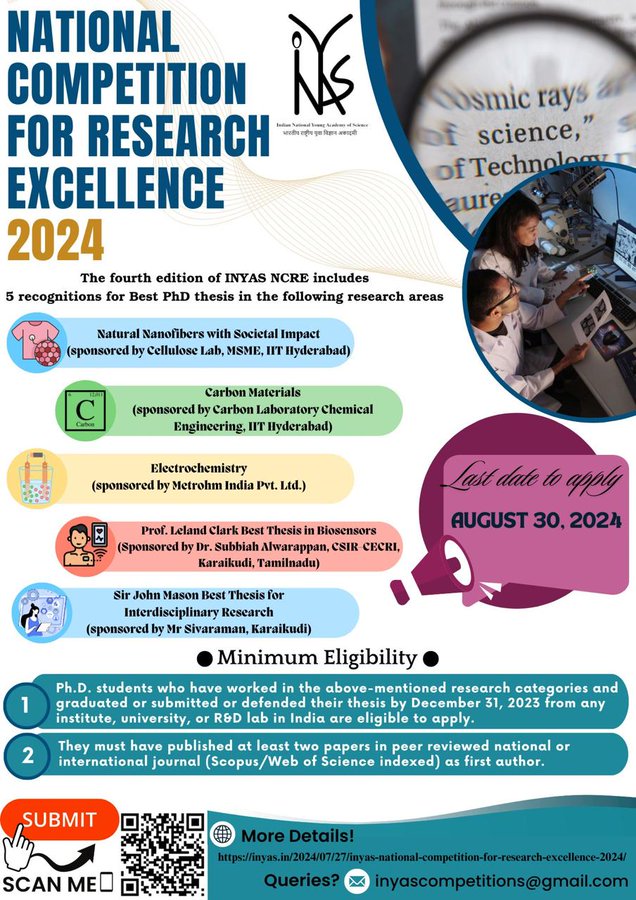 INYAS National Competition for Research Excellence 2024 for Best PhD Thesis