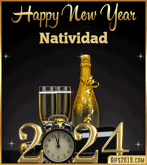 Champagne Bottles Glasses New Year 2024 gif for Natividad