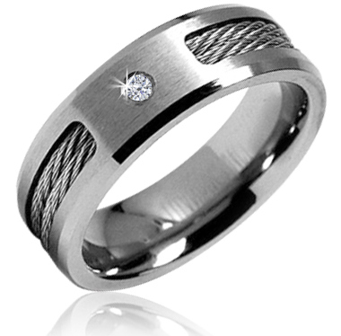 004 Carat Diamond Titanium Men's Wedding Band Ring With Stainless Steel