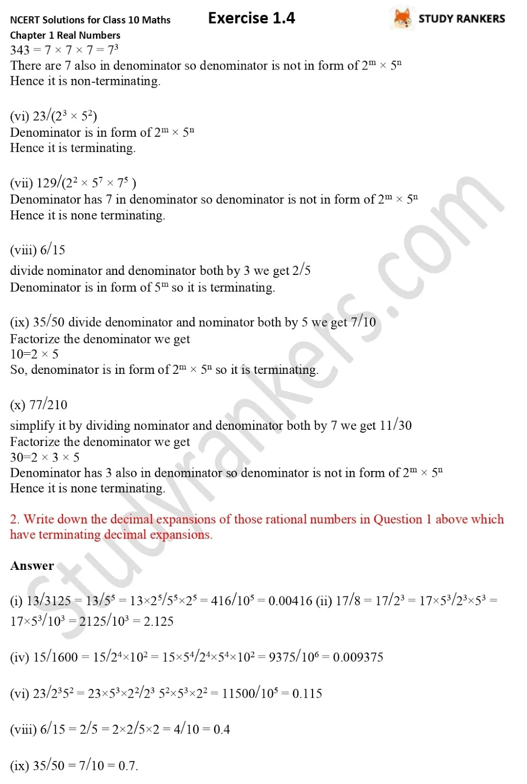 NCERT Solutions for Class 10 Maths Chapter 1 Real Numbers Exercise 1.4 2